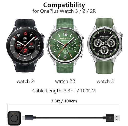 Image of Zitel Charger Compatible with OnePlus Watch 3 /2 / 2R - Magnetic Charger Dock USB Cable (Black)