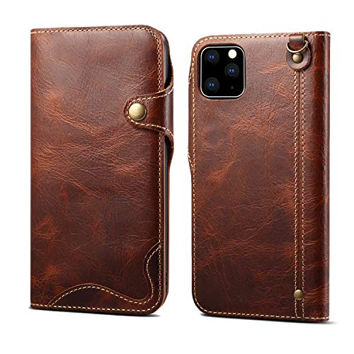 nincyee Couro Genuíno Carteira Capas para iPhone 11,Clássica Padrão de Cera de óleo Couro Capas Flip