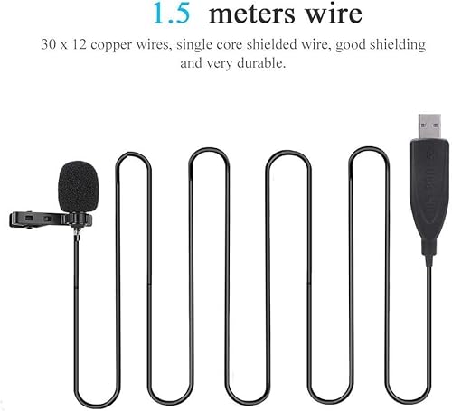 Miniatura 4 de Diyeeni Micrófono Lavalier, micrófono portátil de computadora USB, mini micrófono USB con clip de solapa, micrófono para grabación de conferencias y