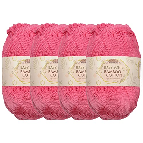 JubileeYarn Baby Soft Bamboo Cotton Yarn - 50g/Skein - Watermelon - 4 Skeins, 6TC03 Watermelon