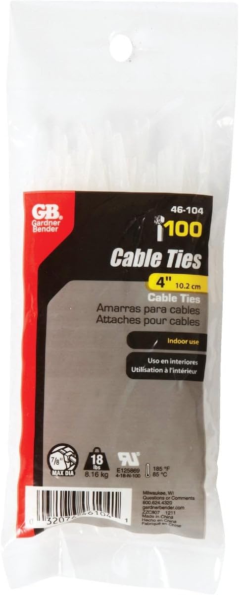 GB Gardner Bender 46-104 4" Natural Cable Ties 100 Count
