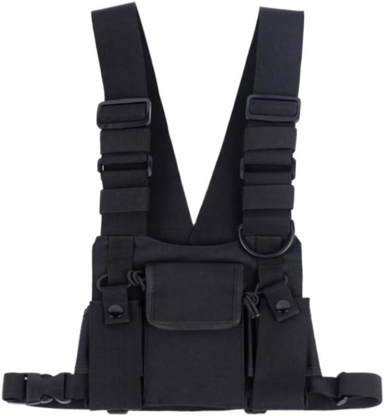 Universal Hands Free Radio Vest Chest Rig Harness Bag Holster Front Pack Pouch for Two Way Radio Walkie Talkie(Rescue Essentials) (Black)