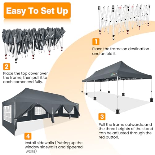 Image of COBIZI 10x30 Pop up Canopy Tent for Parties, Roller Bag,8 Walls,4 Sandbags
