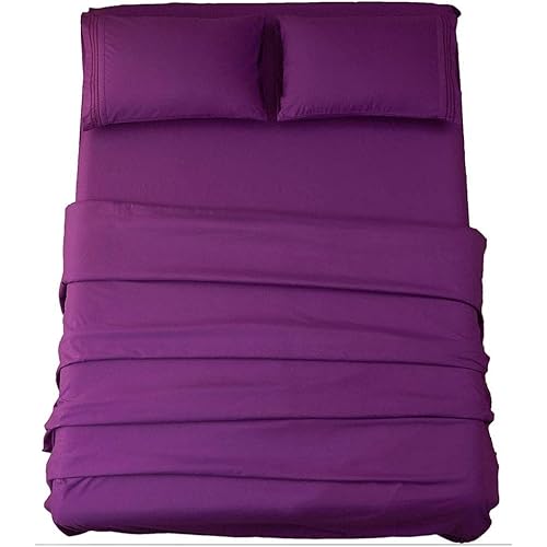 SONORO KATE Bed Sheet Set Super Soft Microfiber 1800 Thread Count Luxury Egyptian Sheets 16-Inch Deep Pocket Wrinkle and Hypoallergenic-4 Piece(King Purple)