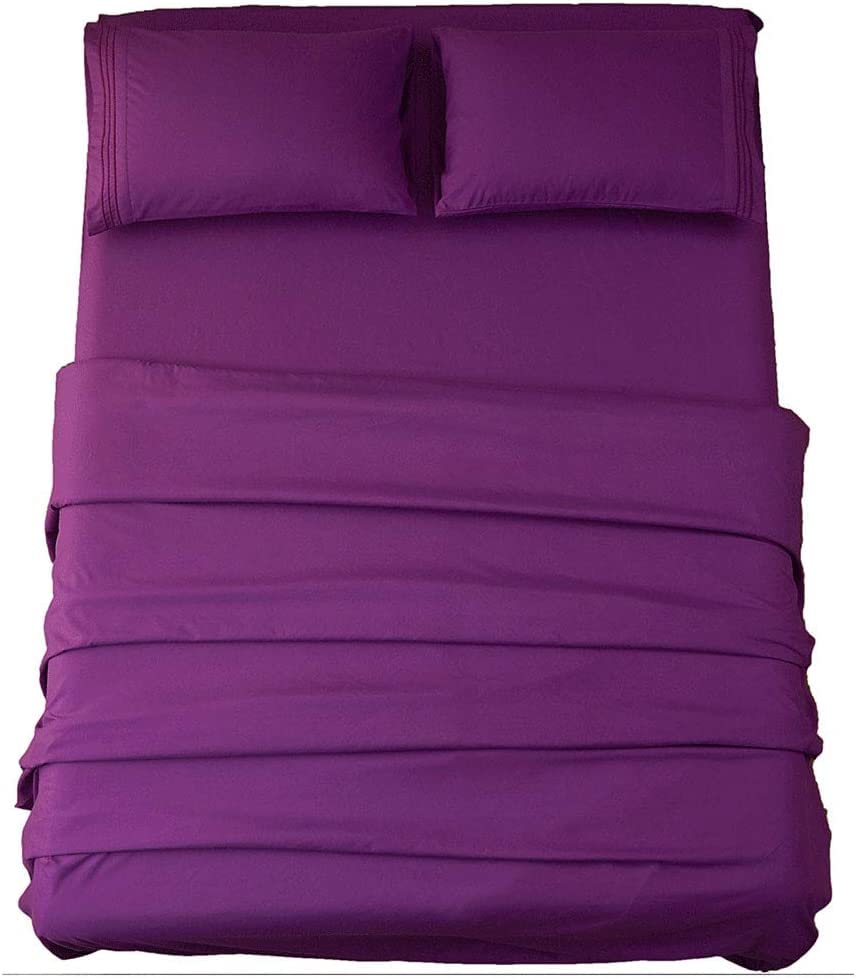 Image of SONORO KATE Bed Sheet Set Super Soft Microfiber 1800 Series Luxury Egyptian Sheets 16-Inch Deep Pocket Wrinkle and Hypoallergenic-4 Piece(King Purple)