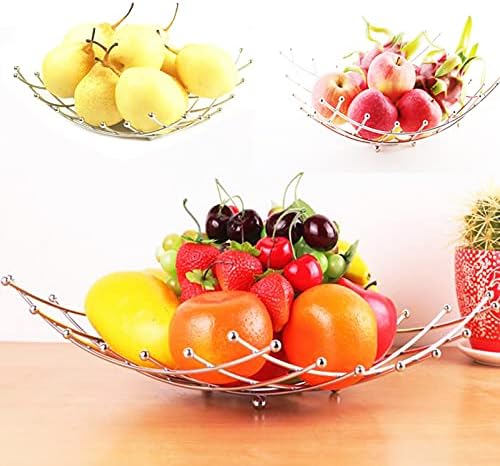Fruit Basket, Fashion Creative Fruit Bowl for Kitchen Counter Used as Bread Basket, Vegetable Basket, Produce Basket, Durable Steel Fruit Stand Storage & Organizer (Silver)