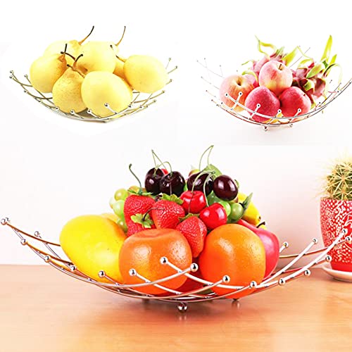 Fruit Basket, Fashion Creative Fruit Bowl For Kitchen Counter Used As Bread Basket, Vegetable Basket, Produce Basket, Durable Steel Fruit Stand Storage & Organizer (Silver) #TOP15