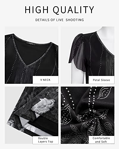 VALOLIA Womens Tops Short Sleeve Shirts Casual V Neck Blouse Double Layers Mesh Tunics Tops3