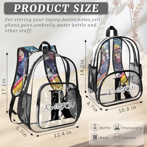 Personalized Large Clear Backpack Stadium Approved Heavy Duty PVC Plastic Custom Monkey Transparent Backpacks See Through Bag with Name, Funny4