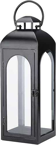 Miniatura 1 de Faroles grandes y modernos de lujo decorativos de 20 pulgadas de metal negro con paneles de vidrio transparente para porche delantero, mesa, manto,