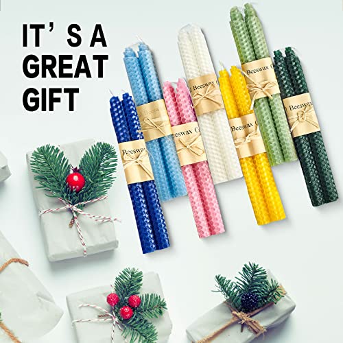 Image of Set of 14 Colorful Beeswax Taper Candles, 9 Inch Tapered Candles Ideal as Dinner Candles - Smokeless and Unscented Taper Candles LoWedding,Dinner, Home Decor