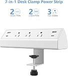 Desk Clamp Power Bar USB C 40W,2 PD 20W USB C,Desk Edge Mount Power Strip, 3 AC Outlets Surge Protector,Fit 1.96" Tabletop Edge,ETL Listed (White, 4USB-40W)