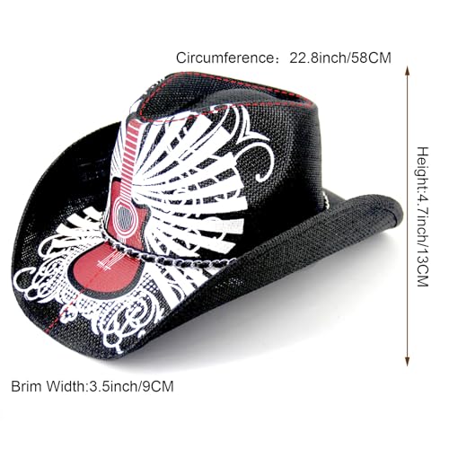 Image of Western Straw Cowboy Hats for Men & Women, Wide Shapeable Brim Cowgirl Sun Hat