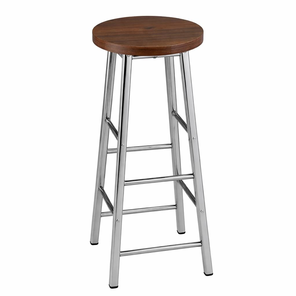 31171 Classic Breakfast Kitchen Counter Bar Stools WIith Stainless Steel Frame and MDF Seat Seat/Bar Chairs SS Legs Barstools Dark Beech High Stools - Chrome-image-4