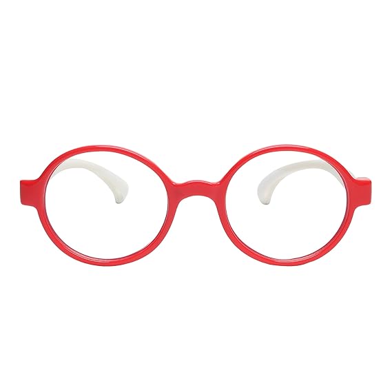 Vink Blue Light Blocking Computer Glasses for Kids Zero Power Spectacles with Anti Glare Glasses Kids Red White Round