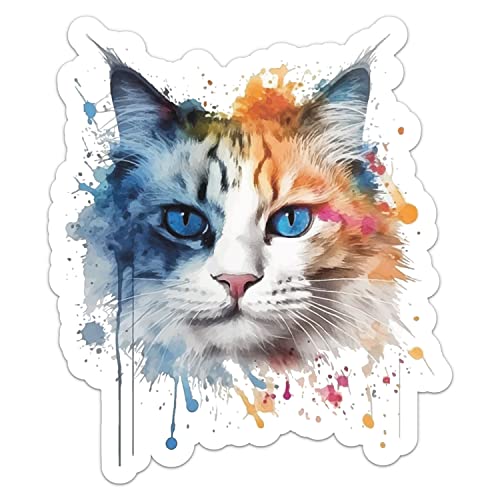 Colorful Ragdoll Cat Sticker, Car Bumper, Laptop, Water Bottle, Wall, Window Waterproof Vinyl Decal, Size - 5'' Longer Side #TOP23