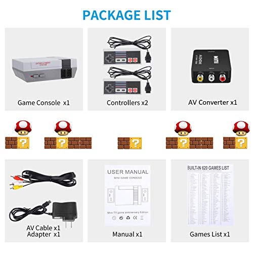Classic Mini Handheld Retro Game Console with Built-in 620 NES Glassic Games and 2 Button NES Controllers,AV and HDMI Output NES Mini Console for Kids as Gift.