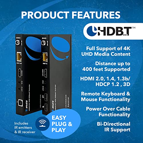 Image of OREI 4K@60Hz KVM HDMI Extender Over Ethernet PoC Single HDBaseT CAT5e /CAT6A /CAT7 Cable - Upto 400 feet 4:4:4 - Remote, Keyboard, Mouse, USB Control