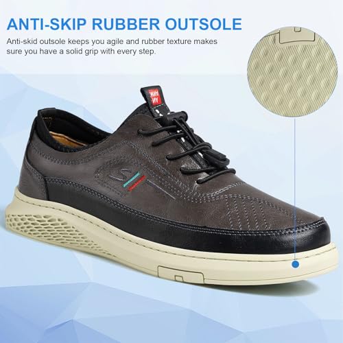 Image of Moodeng Mens Dress Shoes Leather Causal Oxfords Lightweight Formal Business Oxfords Adjustable Lacing Derby Shoes Comfortable Walking Loafers