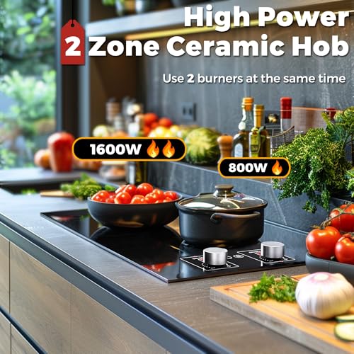 Image of ADVWIN 2 Burner Electric Cooktop,110v Electric Cooktop 1800W with Knob Control,12 Inch Countertop & Built-in with Child Safety Lock, Timer, 9 Power Levels and Over-Temperature Protection