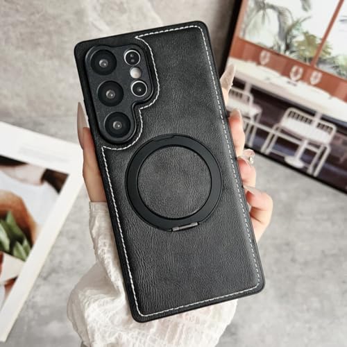 Étui en cuir de luxe pour Galaxy S24 noir avec son support magnétique intégré