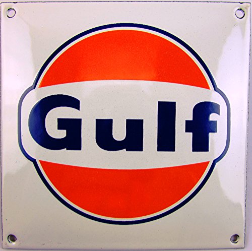 Plaque publicitaire en émail Gulf - 12 cm x 12 cm - Style années 50 - Style rétro