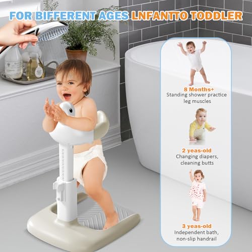 Image of Adjustable Height Baby Shower Stand with Anti-Slip Base, Bath Shower Standing Support, Portable Bath Helper