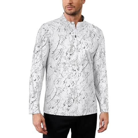 LURANEE UPF 50 Long Sleeve Men,Dry Fit Shirt Casual Uv Protection Workout Tunic Athletic Quarter Zip Pullover Hiking Winter Shirt Zipper Sport Jackets Marble L Cover