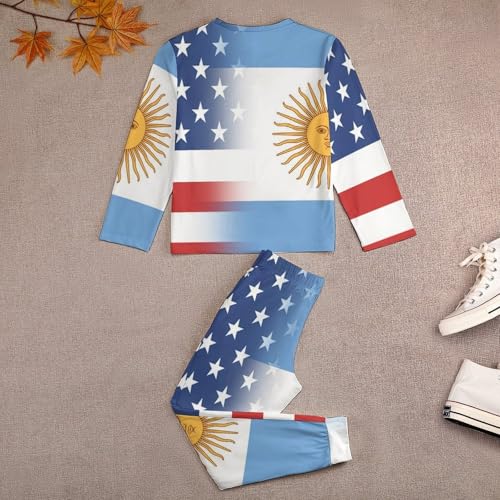 American And Argentina FlagChildren's Pajama Set Round Neck Long Sleeve Top + Pants Two-piece Set160CM3