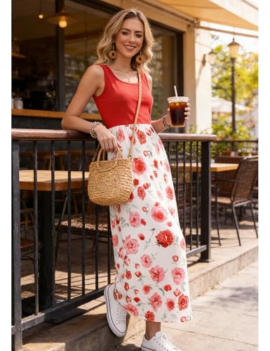 Image of Bluetime Women's Summer Boho Sleeveless Floral Print Tank Long Maxi Dress (S-3XL)