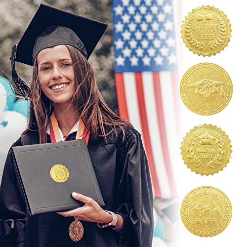 Lucleag 360 Pcs Embossed Graduation Envelope Seals Stickers, 2023 Gold Foil Self Adhesive Graduation Diploma Grad Hat Sealing Stickers For Envelopes Candy Graduation Party Favor Decal, 1.5 Inch #TOP5