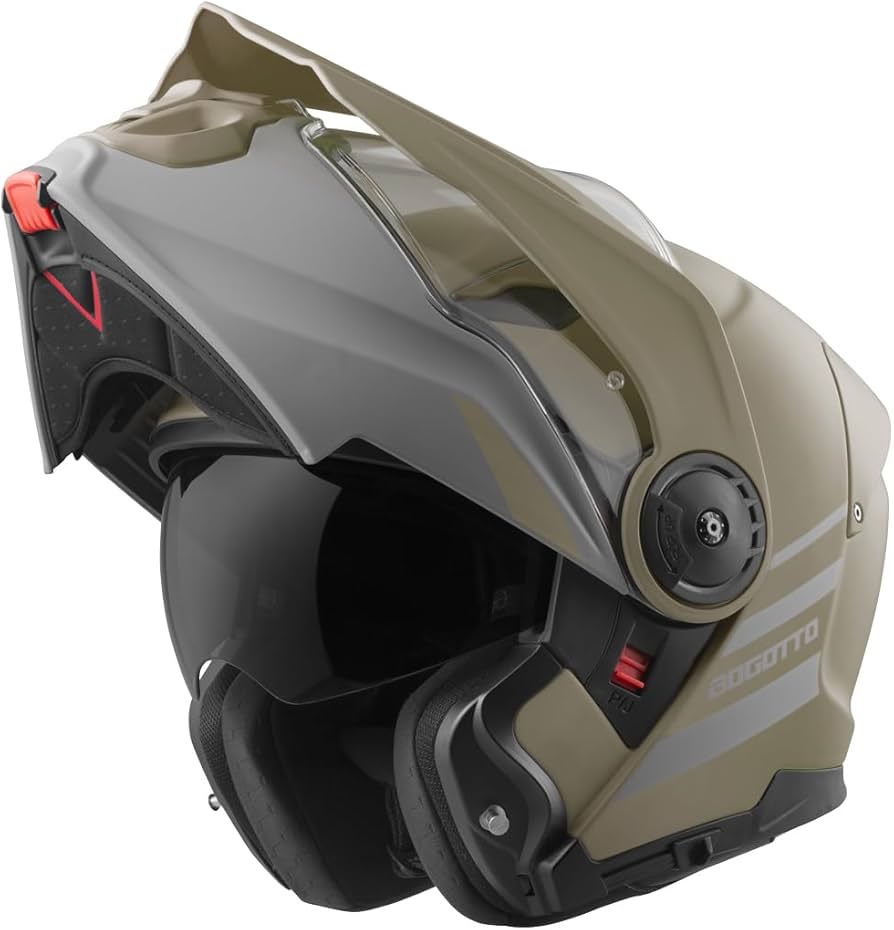 ★nori★プロフ必ずお読み下さい★　Bogotto FG-102 Duo Bogotto FG-102 Duo Fibreglass Flip-Up Helmet, Brown Matt, XS