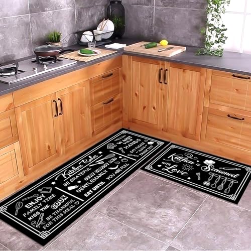 Kitchen Mat Set of 2 PCS Kitchen Rules Kitchen Rug Set Waterproof Non-Slip Kitchen Mat Rug 17
