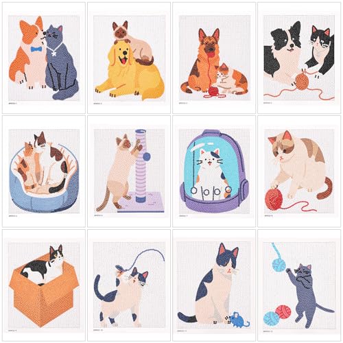 Image of Caydo 12 Pack Small Animal Themed Diamond Painting Kits for Adults Full Drill 5D DIY Paint Gem Art A Relaxing Craft for Home Wall Decor(6inch)