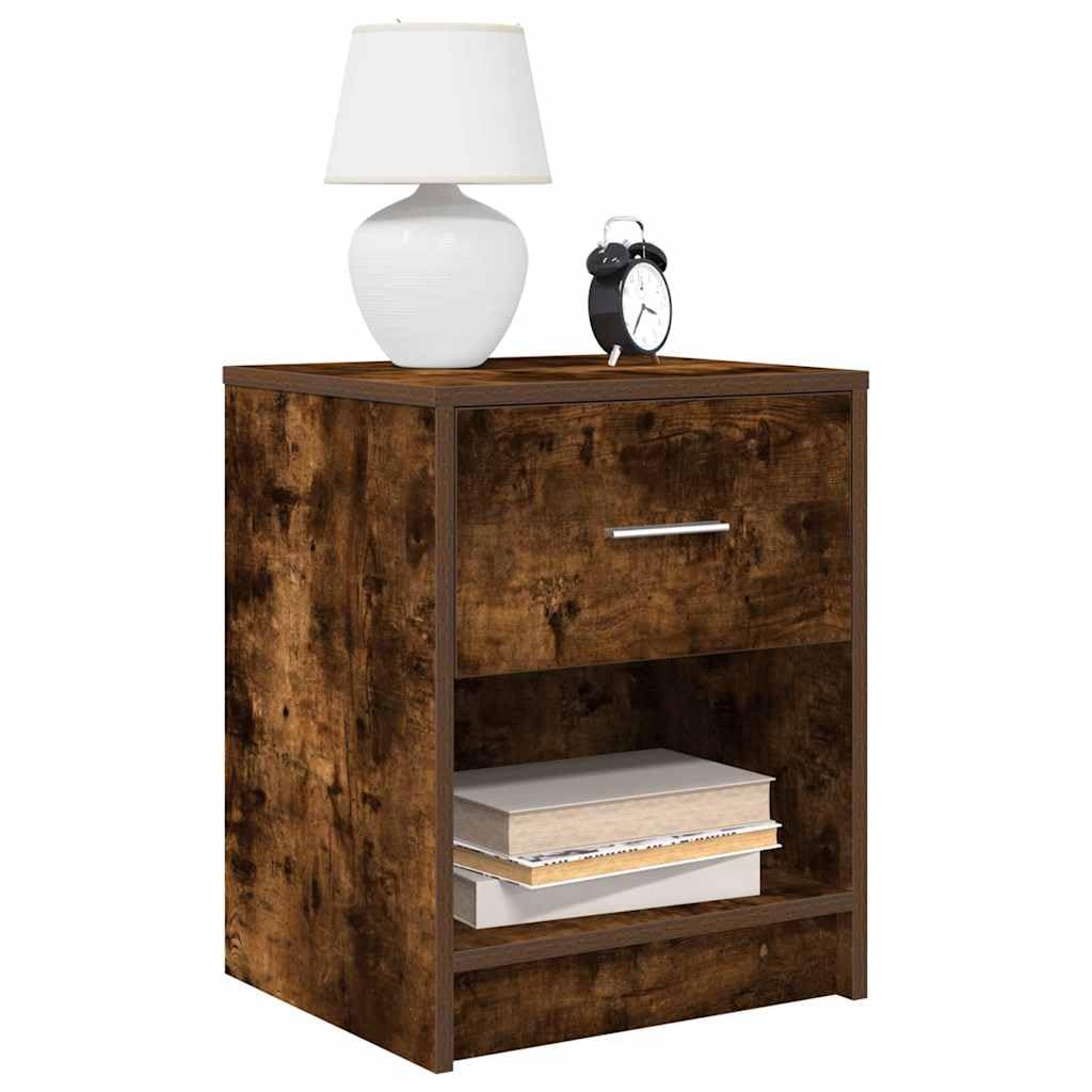 Comodini 2 pz con cassetto in truciolato rovere fumo 40x34x50 cm, mobiletto salvaspazio con ripiano e scomparto per camera da letto, soggiorno, ufficio, corridoio, ingresso