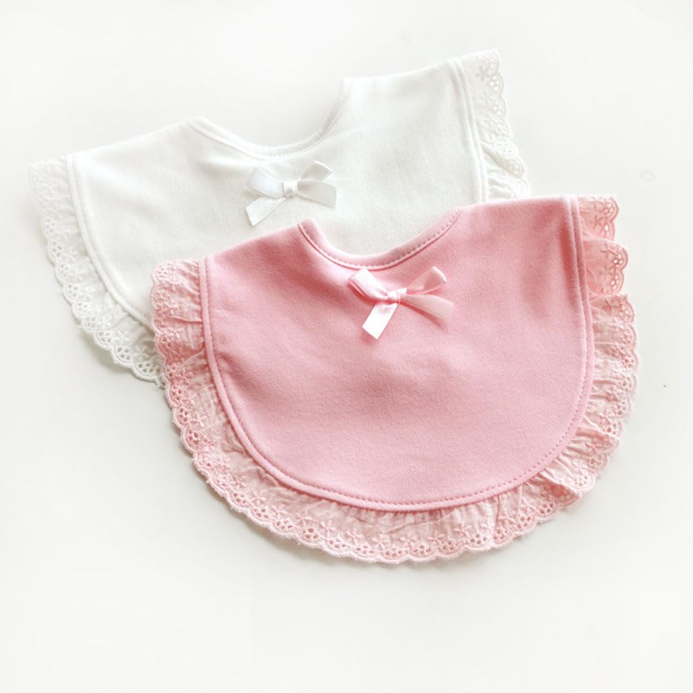 Healifty Lace Baby Bib Waterproof Cotton Drool Catcher Soft Infant Dining Bib for Newborn Feeding 11.02X9.44 Inch