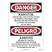 NMC ESD95RC Bilingual OSHA Sign, Legend "DANGER - ASBESTOS CANCER AND LUNG DISEASE HAZARD AUTHORIZED PERSONNEL. . .", 14" Length x 20" Height, Rigid Plastic, Black/Red on White