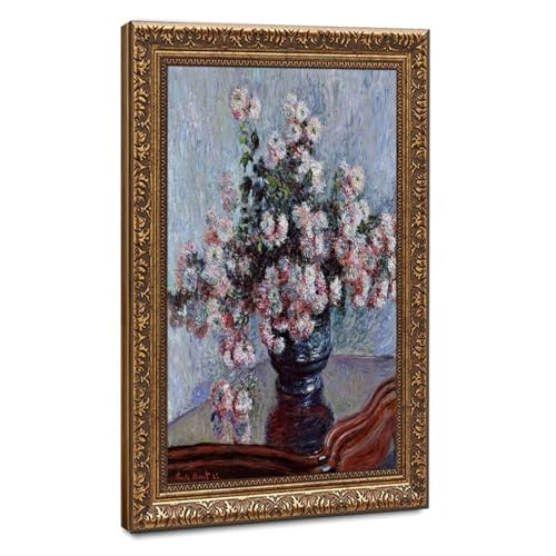 Toile Monet Chrysanthemums haut de gamme cadre suspendu 61x91 cm