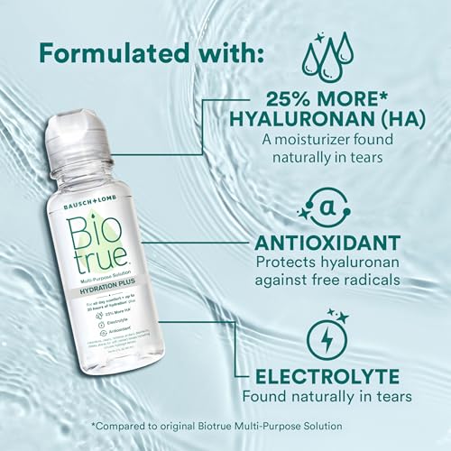 Image of Biotrue Hydration Plus Contact Lens Solution, Multi-Purpose Solution for Soft Contact Lenses, Lens Case Included, 2 FL OZ Travel Size