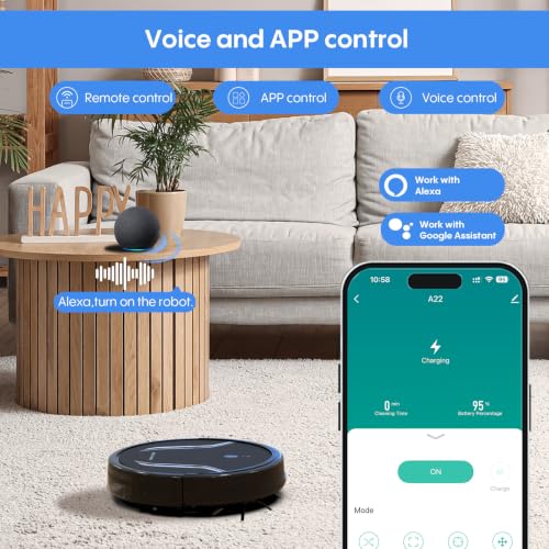 Image of Bagotte Robot Vacuum and Mop Combo,5000Pa Suction Robotic Vacuums Cleaner, Low Noise, Self-Charger,2.4G WiFi /App /Alexa /Remote Control for Pet Hair,Hard Floor,Carpet