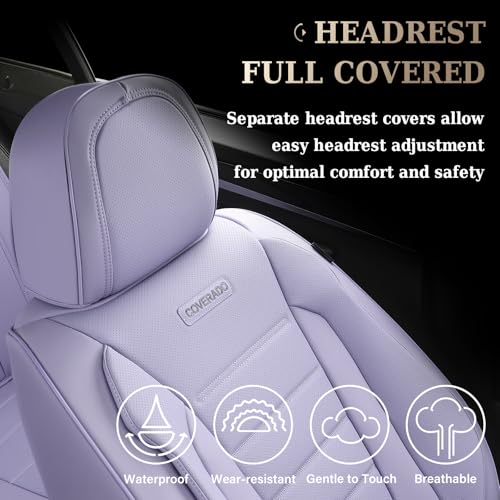 Image of Coverado Car Seat Covers Full Set, Nappa Leather Seat Covers for Cars, Car Seat Protector Car Seat Cushion, Front and Back Seat Protectors Cushions Universal Fit for Most Cars Vehicles(Purple)