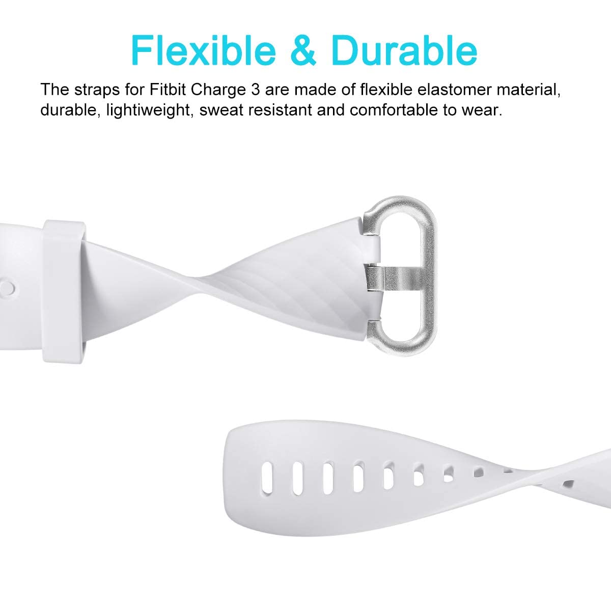 GEAK Classic Adjustable Replacement Wristband for Fitbit Charge 3/4 Activity Tracker, Women/Men, Small White - Image 4