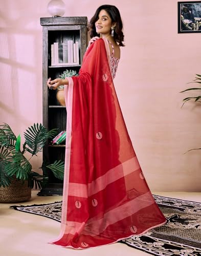 Image of SIRIL Women's Printed Chanderi Cotton One Minute Ready to Wear Saree with Unstitched Blouse Piece