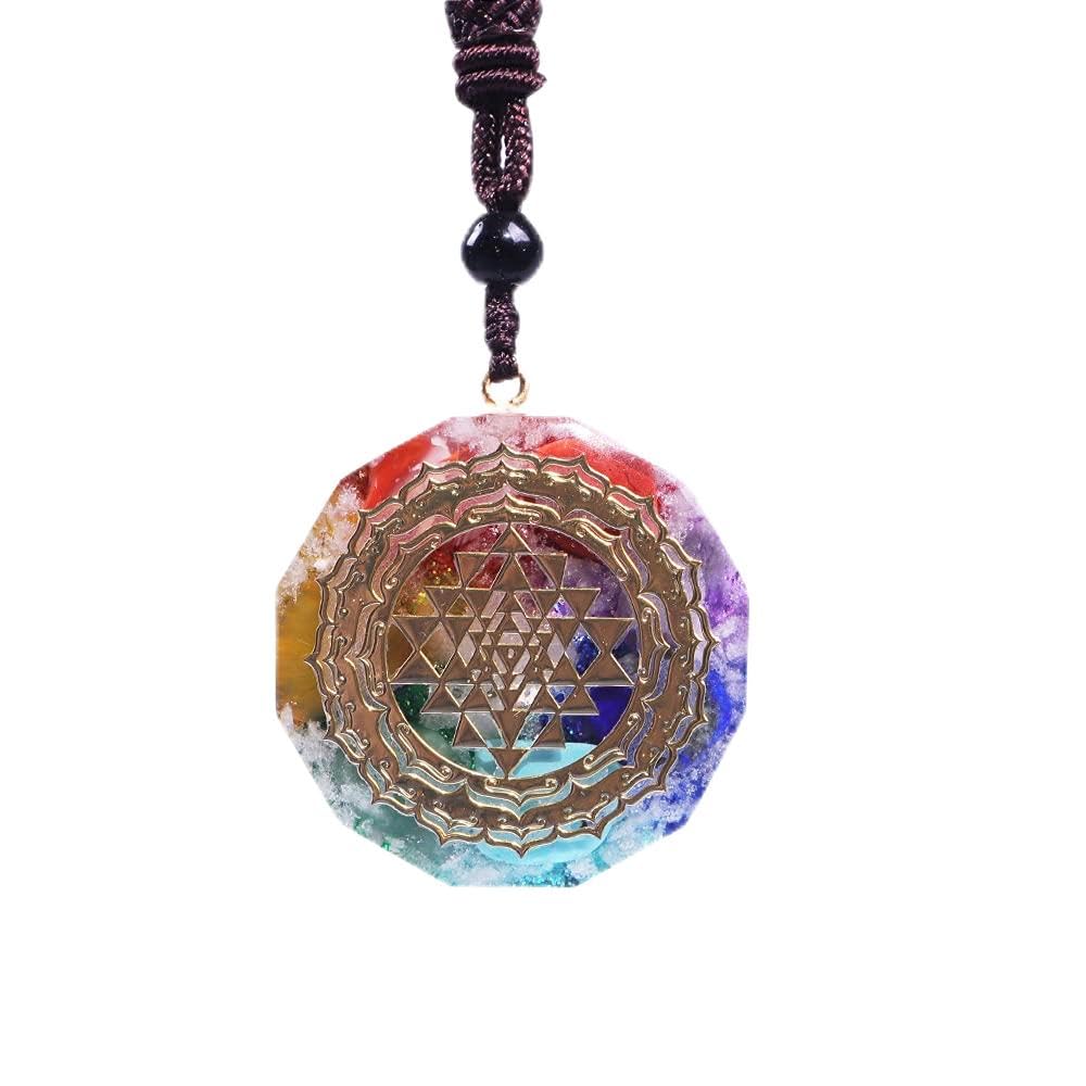 Orgonite Necklace Sri Yantra Luminous Pendant Sacred Geometry Chakra Energy Necklace Meditation Jewelry, Crystal, Agate