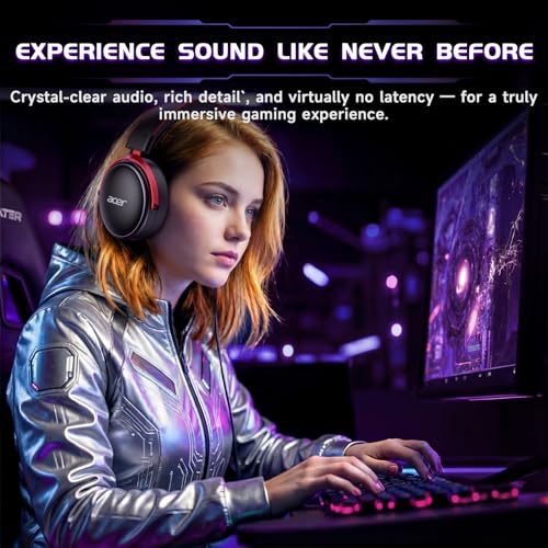 Acer 2.4GHz Wireless Gaming Headsets for PS5, PS4, PC, Switch, Tri-Mode Bluetooth Gaming Headset with Mic, Stereo Sound, 40+Hr Battery, 50mm Drivers - Black - Image 8
