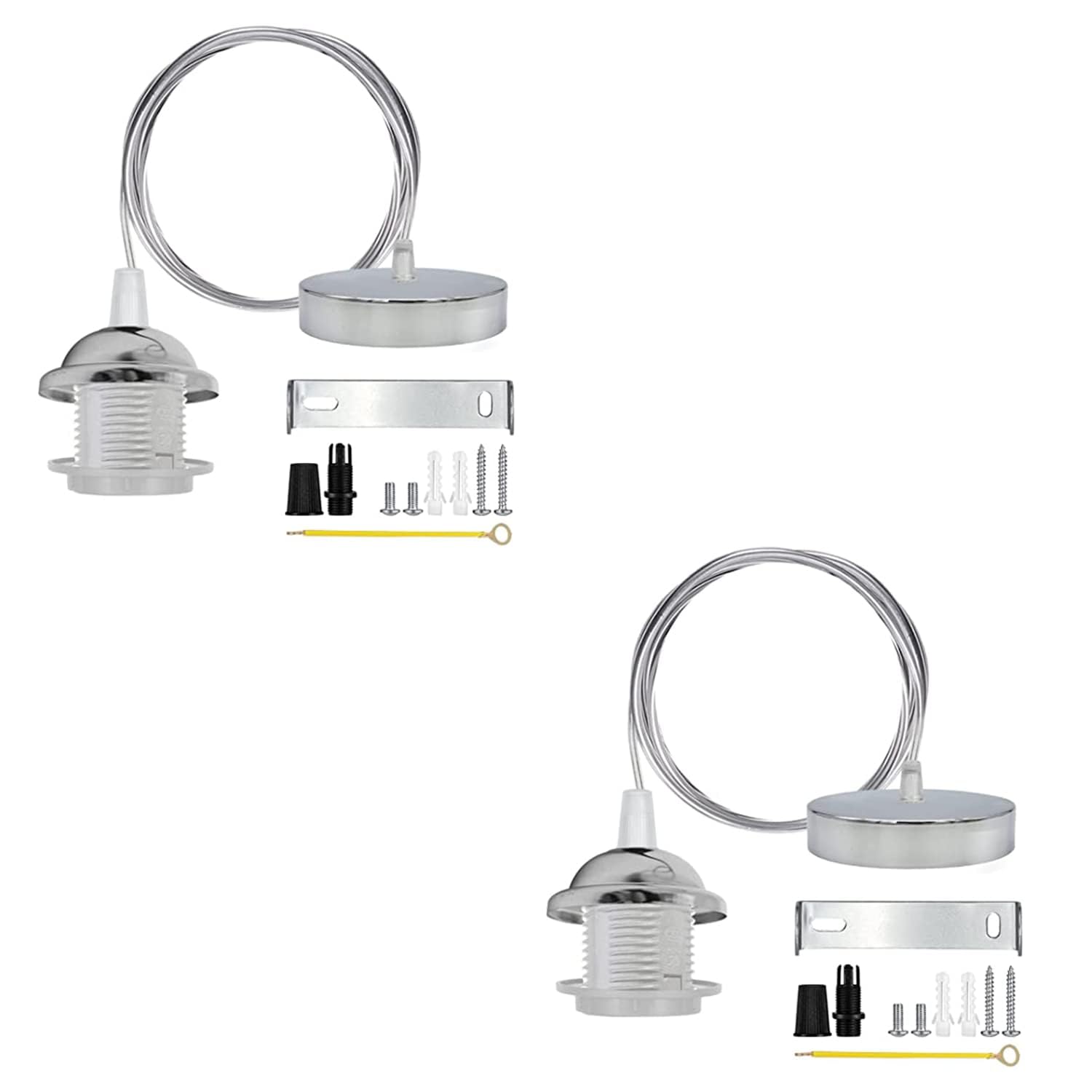 DC VOLTAGE Chrome Pendant Light Fitting E27 Ceiling Rose Holder 2Pack