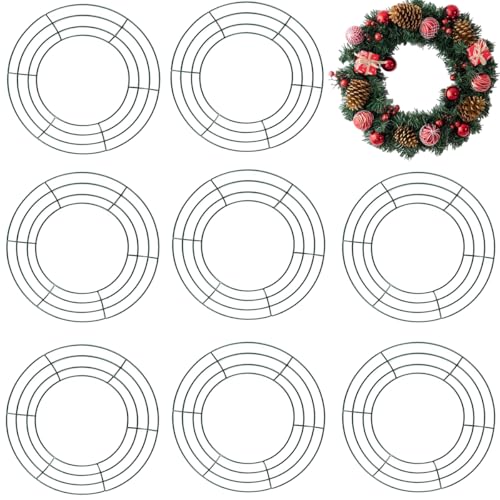 TIHOOD 10PCS 10 Metal Wreath Frame Green Wire Wreath Rings for Christmas New Year Party Home Decor DIY Crafts Supplies