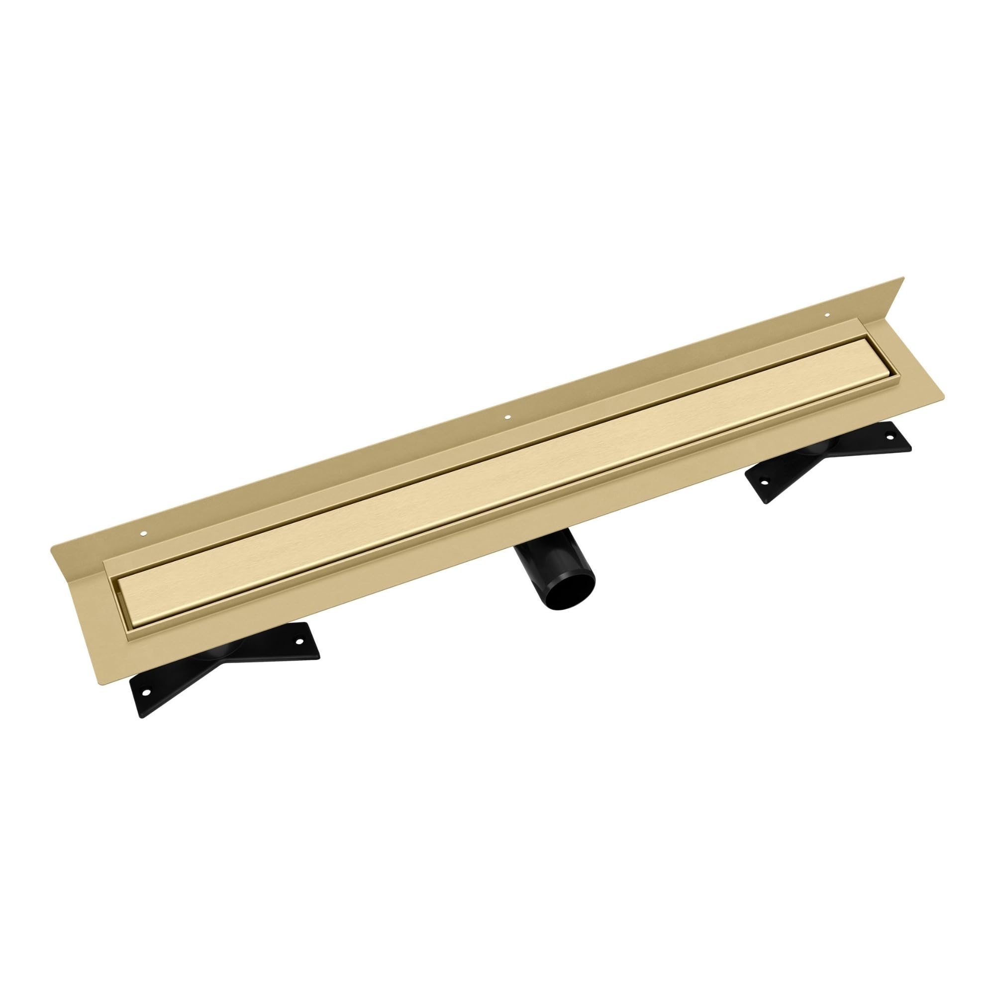 Wand-Duschrinne Premium SLX Gold PVD 90 cm, Duo-Rost – befliesbar oder mit Edelstahlabdeckung, Edelstahl AISI 304, Siphon Ø50, Haarsieb