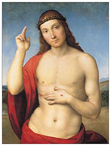 Panneau Décoratif Cristo benedicente Sanzio Raffaello en bois noble 60x80 cm