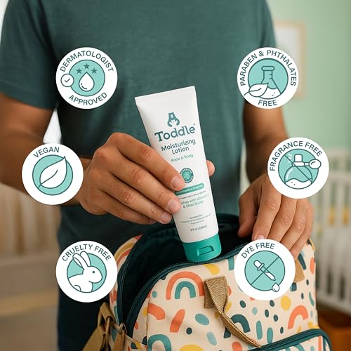 Image of Toddle Probiotic Moisturizing Lotion for Face & Body, Eczema & Dry Skin Relief, Fragrance-Free with Vitamin E, Shea Butter for Sensitive Baby & Kids Skin, Pediatrician-Approved, 3.4oz
